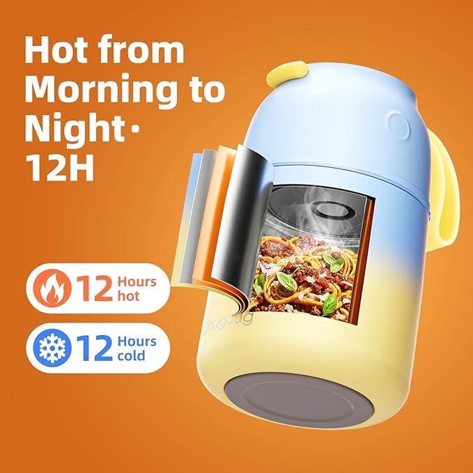 Thermo for Hot Food for Adults Kids | Wide Mouth, 26 oz Insulated Food Jar with Spoon, Leakproof Soup Thermo for School Office Travel, Thermal Steel Lunch Container Easy to Carry (Light Blue)