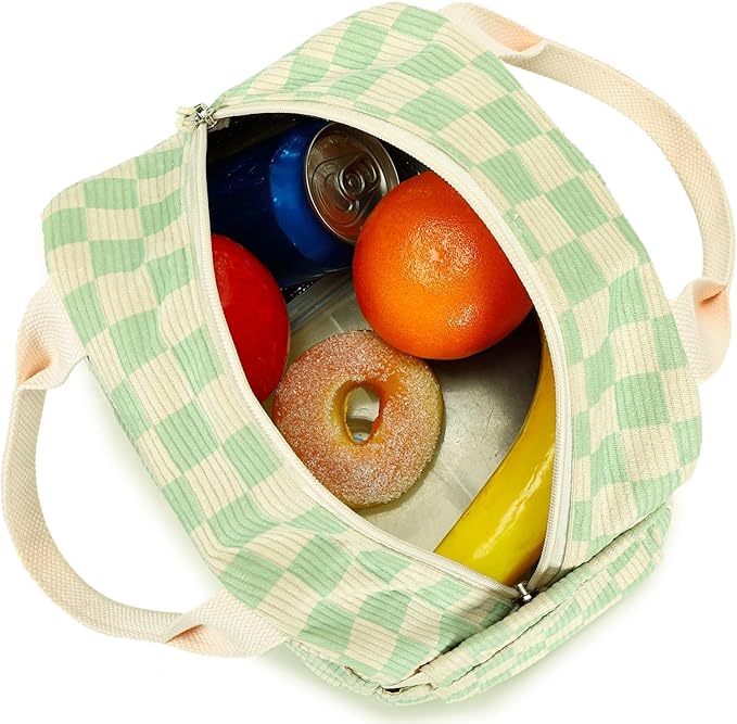 Bluboon Lunch Box for Women men Insulated Cute Corduroy Lunch bag, Reusable Cooler Bag for Work, Picnic, Travel