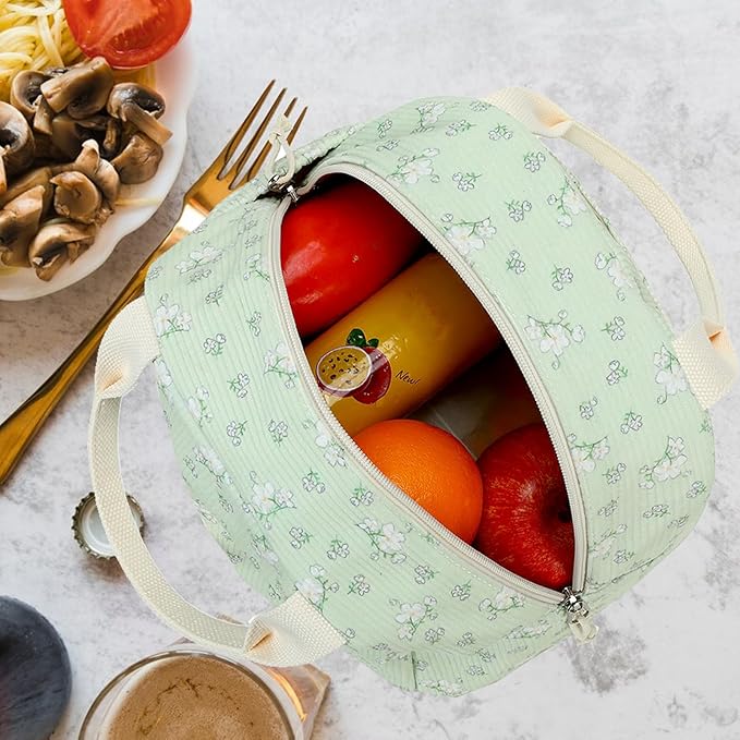 Bluboon Lunch Bag for Women Men Cute Corduroy Lunch Tote Bags Reusable Insulated Lunch Box Large Capacity Reusable Insulated Cooler for Work Picnic or Travel