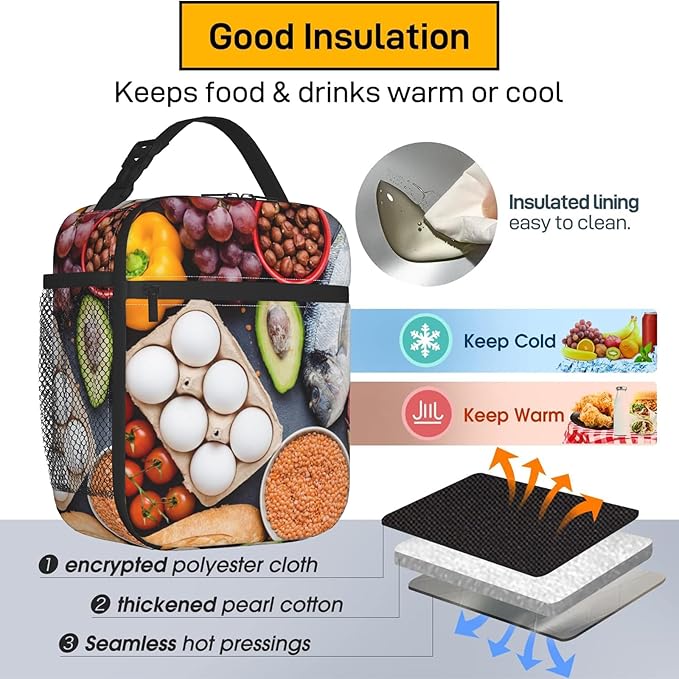 American Football Lunch Box for Athletics Lovers, Tote Bag with Fire Ball Print, Insulated Lunchbox Gifts, Reusable Cooler Lunchboxes for Sport, Office, School, Picnic, Travel