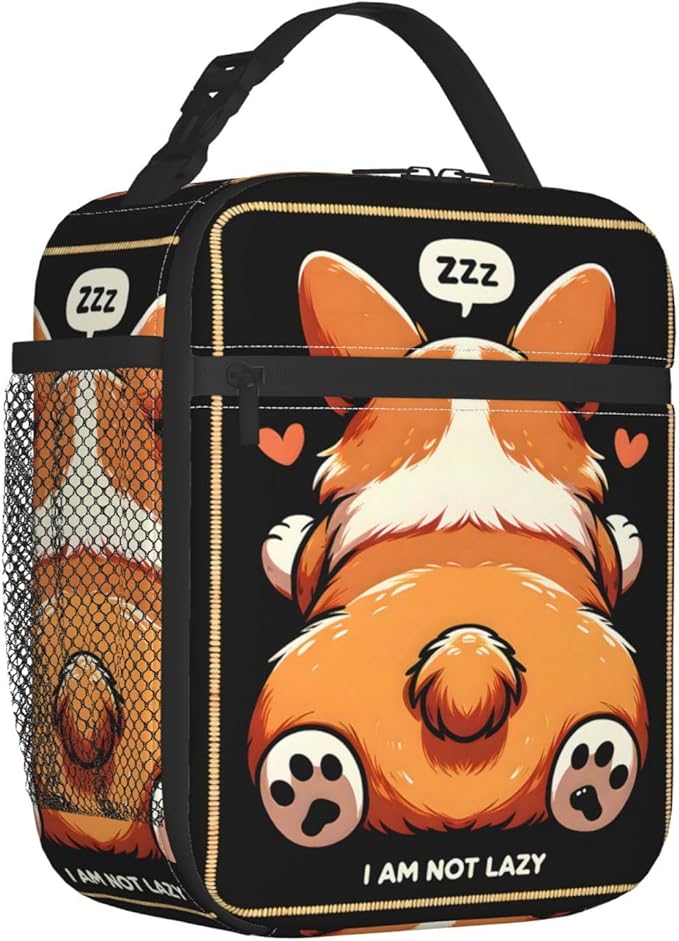 Reusable Cute Corgi Lunch Box for Kids, Insulated Adorable Cartoon Dog Bag,Polyester Cooler Pet Lovers Handbags Case for School Work Picnic Travel Beach or Hiking, Gifts
