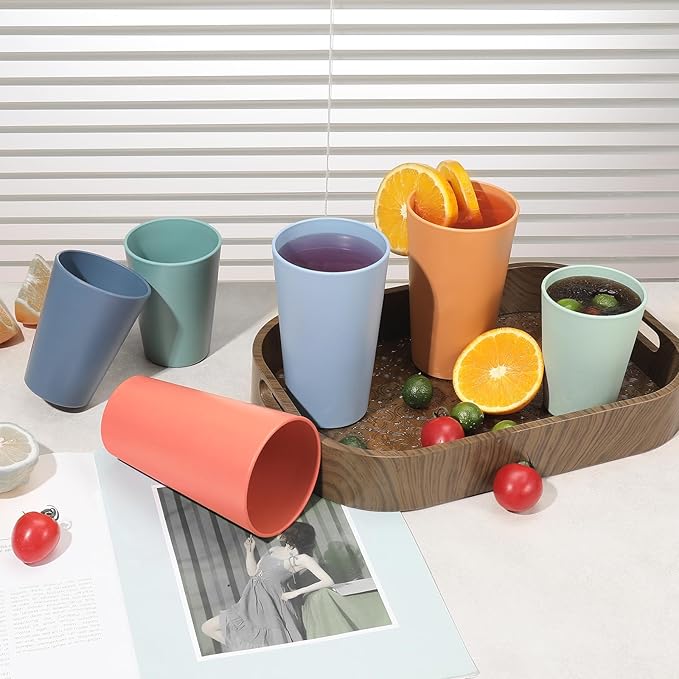 Set of 12 Wheat Straw Cups, 6 Pcs 20 oz & 6 Pcs 12 oz Unbreakable Drinking Cups, Reusable Plastic Cups Sets, Water Glasses Tumblers, Microwave & Dishwasher Safe, Bpa Free, 6 Colors