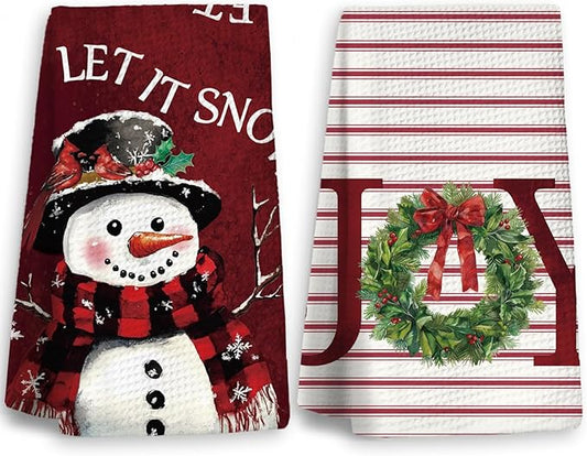 Christmas in July， Christmas Kitchen Towels, Christmas Dish Towels Set of 2,Let It Snow Tea Towels for Kitchen,Christmas Hand Towels for Bathroom,Gifts for Women,16×24