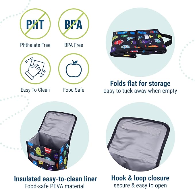 Wildkin Kids Insulated Lunch Bag – Reusable, Ideal for Hot/Cold Snacks, School & Travel - Monsters