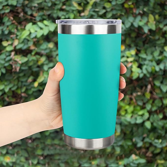 20oz Stainless Steel Tumbler Bulk with Lid, Travel Mug - Double Wall Vacuum Powder Coated Cup - Light Green, 12 Pack