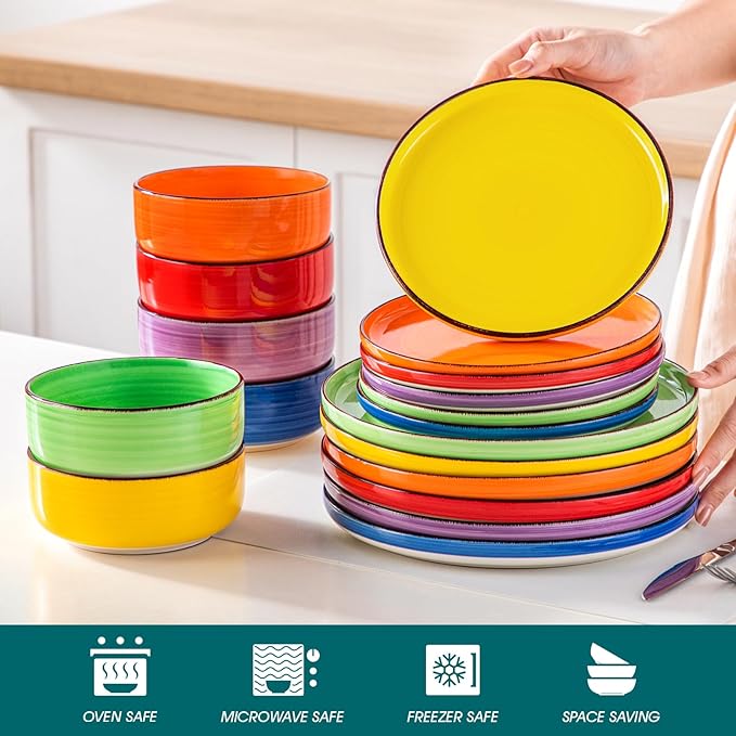 vancasso Bonita Dinnerware Sets 18 Pieces, Stoneware Dishes Set for 6, Plates and Bowls Set, Dinshwasher and Microwave Safe, Multicolor