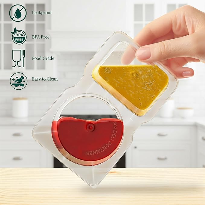 QCQHDU Snack Containers with Lids, 4.4 oz Small Plastic Snack Boxes 2 Compartments for Portion Control and Meal Prep Lunch Food Sauce Containers for On-the-Go Meal, Camping, Travel, Office, 30 Sets