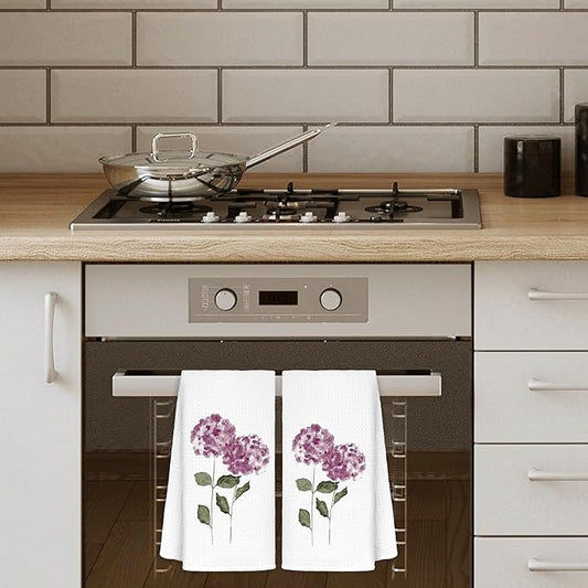 Purple Hydrangea Flowers Floral Kitchen Towels Set of 2, Hydrangea Decorative Hand Towels for Bathroom, Purple Hydrangea Decor Dish Towels for Kitchen, Purple Towels, Hydrangea Gifts, 16x24 in