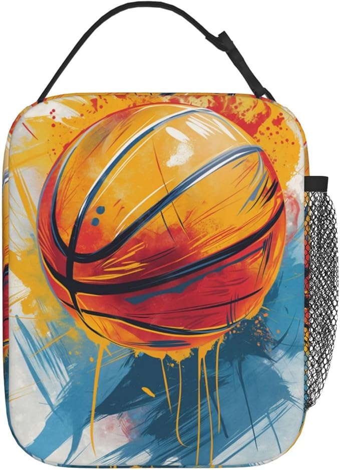 Basketball Lunch Box for Adults Women Girls Boys Kids Colorful Sports Lunch Box Insulated Cooler Reusable Lunch Bag Container Gifts for Work Office Picnic Travel School