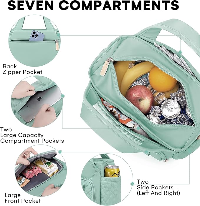 Artelaris Insulated Lunch Bag for Women,Leak-Proof Cooler Lunch Box, Cooling Tote for Adult,with 7 Pockets,Adjustable Strap(15 Liters)