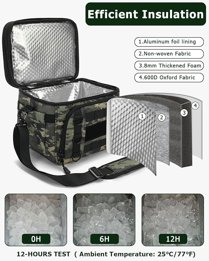 RalChyez Tactical Lunch Box for Men, Large Insulated Lunch Bag Expandable Double Deck Cooler Leakproof Waterproof Lunch Pail for Adult Women Work Office Shifts Picnic Travel Ocp Camo