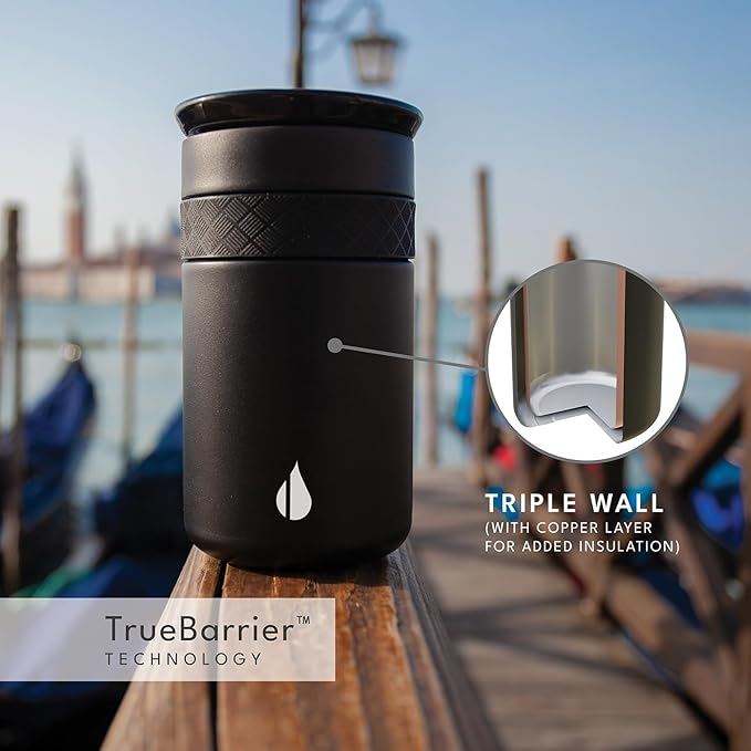 Elemental Artisan Insulated Tumbler, Triple Wall Coffee Travel Mug, Reusable Stainless Steel Coffee Tumbler with Ceramic Lid, Thermal Coffee Cups for Hot (6 Hrs) & Cold (18 Hrs), 12oz - Black