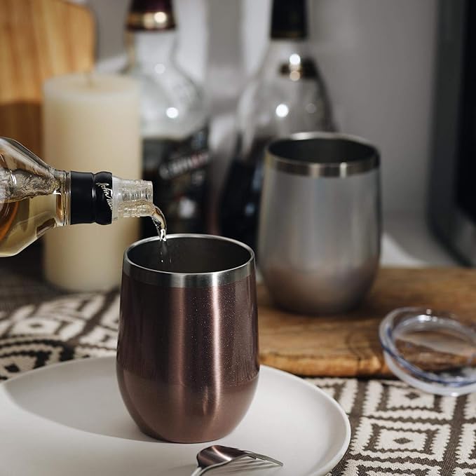 MEWAY Stemless 12oz Wine Tumbler Glasses with Lid -Insulated Double Wall Vacuum Stainless Steel Travel Tumbler with Straw,for Woman Under 10 dollars (Gray,Set of 1)