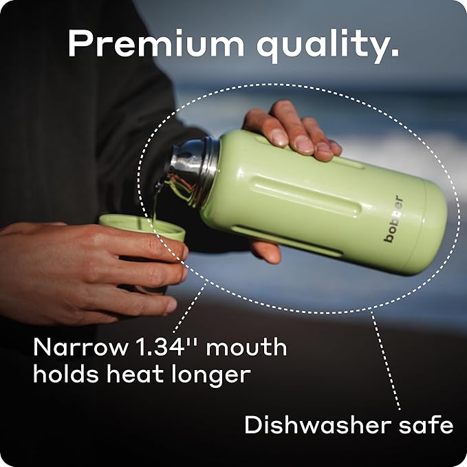 BOBBER 34 oz Stainless Steel Travel Thermos for Hot and Cold Drinks – Dishwasher Safe Metal Water Bottle with Cup Lid – Keeps Hot for 48 Hours – BPA-Free, Vacuum Insulated (Black Coffee)
