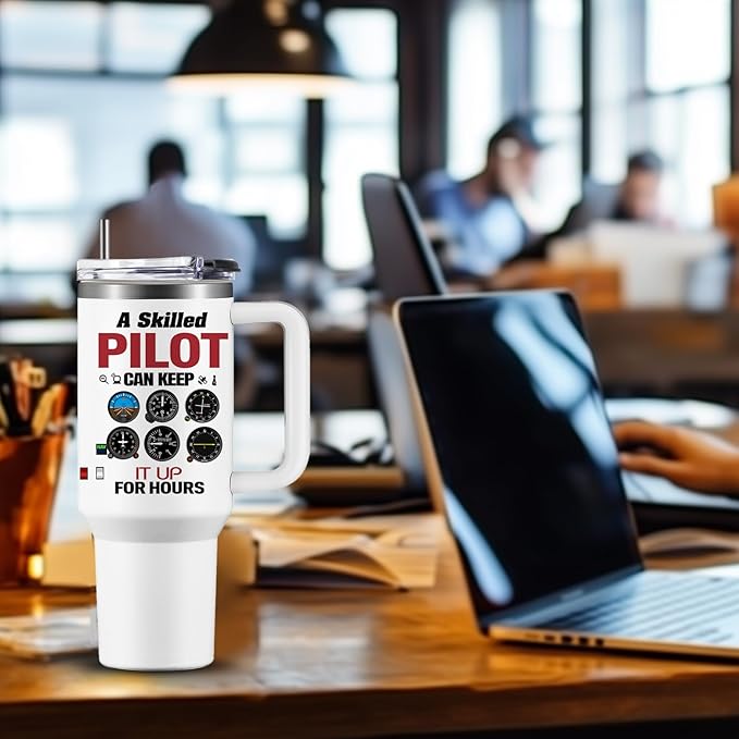 Pilot Gifts Men Aviation Gifts 40oz Aviation Tumbler with Handle, Stainless Steel Pilot Insulated Coffee Travel Cup for Men, Birthday Retirement Present for Aviator Dad Son Husband Boyfriend