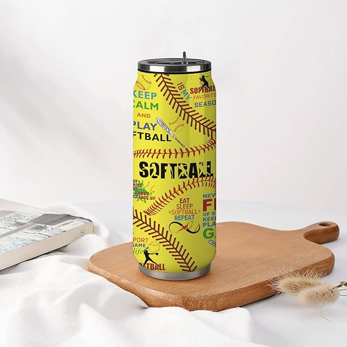 Softball Tumbler Cup With Lid - Travel Mug, Birthday Gift for Softball Lovers - Stainless Steel Vacuum Coffee Cup for Women Men, 17 Oz