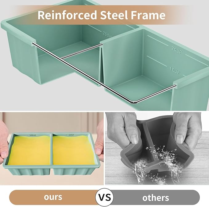 Silicone Freezer Tray for Soup Ice Cubes: 2-Cup Freezing Tray with Lid for Meal Prep - 2Pack Silicon Soup Portion Freeze Trays Make Stock Souped Ice Cube