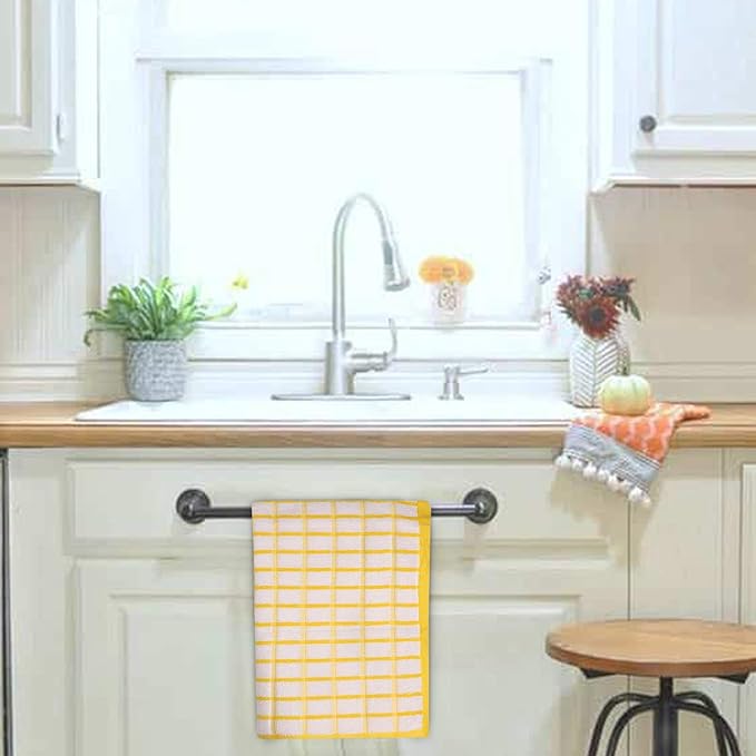 Urban Villa Kitchen Towels Yellow/White Set of 3 Terry Kitchen Towels 100% Cotton Ultra Soft Size 20X30 Inches Highly Absorbent Over Sized KitchenTowels with Hanging Loop KitchenTowels