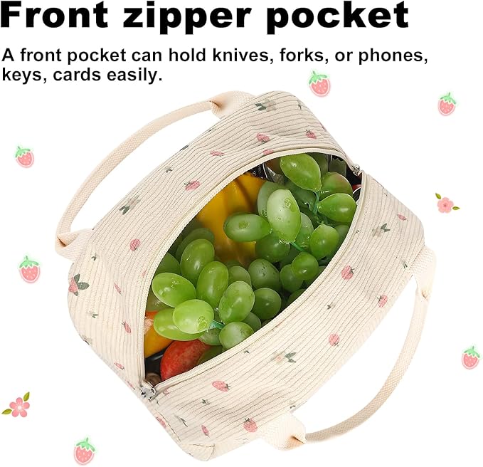 BTOOP Lunch Box for Women Men Cute Corduroy Lunch Bags Large Capacity Insulated Lunch Tote Bag For Work Travel Or Picnic