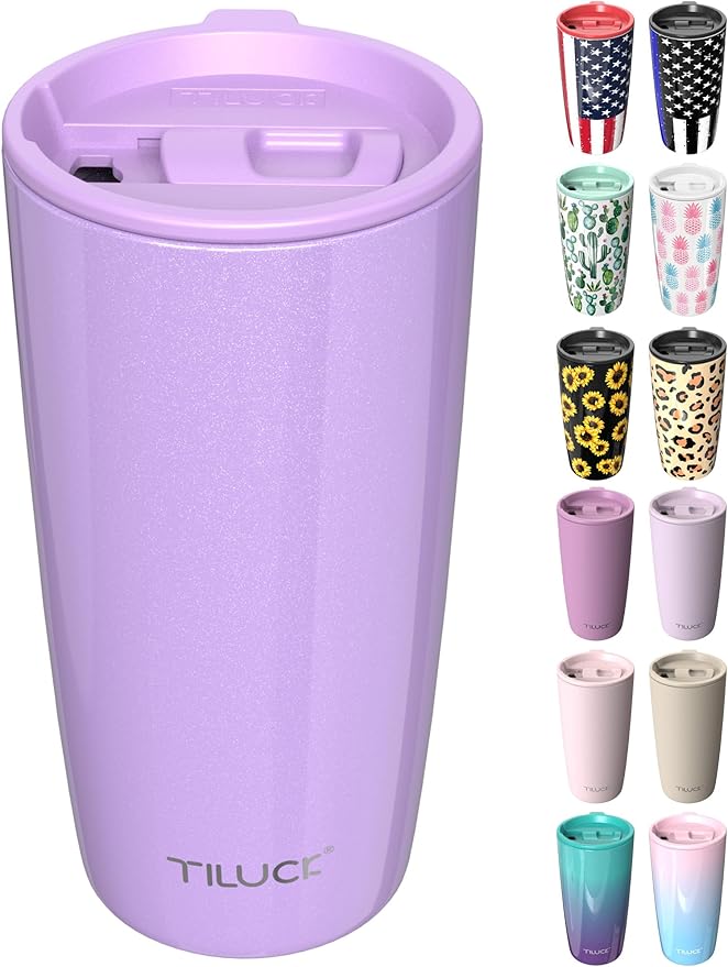 TILUCK 20 oz Tumbler with Leak-Proof Lid, Vacuum Insulated Stainless Steel Coffee Mug, Double-Walled Travel Tumbler for Hot and Cold Drinks(Lavender, 20oz)