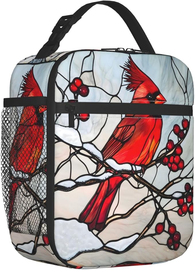 Cardinal Stained Glass Lunch Box for Women Men, Insulated Lunch Box, Reusable Lunch Bag for Office, Work, Picnic, Travel