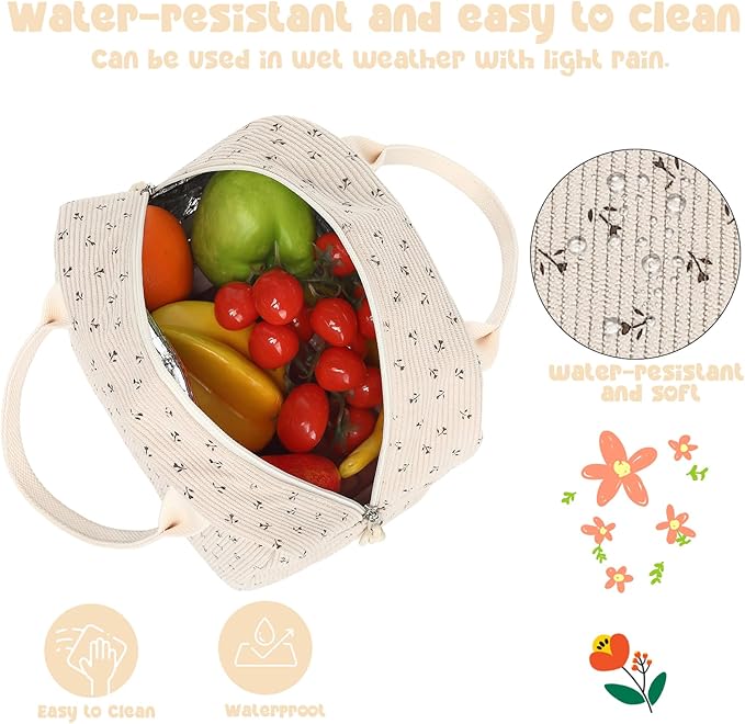 Bluboon Lunch Bag for Women Men Cute Corduroy Lunch Tote Bags Reusable Insulated Lunch Box Large Capacity Reusable Insulated Cooler for Work Picnic or Trave