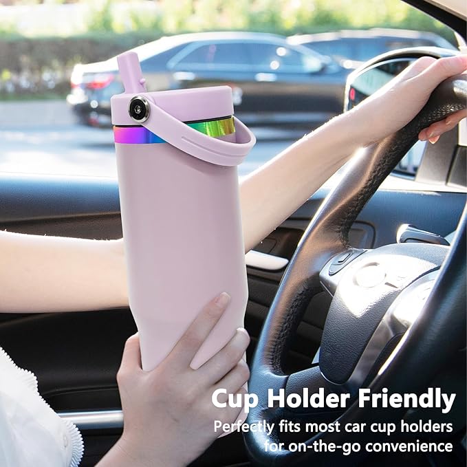 30 oz Tumbler with Handle and Straw, Vacuum Insulated Tumblers with Flip Straw and Top Handle, Leakproof Powder Coated Tumbler, Stainless Steel Travel Mug for Coffee Water (Purple)