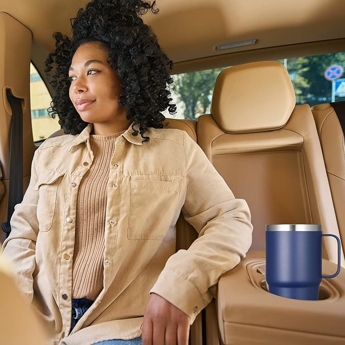 VEGOND 20 oz Tumbler Bulk with Handle Lid and Straw, Stainless Steel Insulated Travel Coffee Mug Set, Spill Proof Double Wall Metal Tumblers Cups, Navy Blue 6 Pack