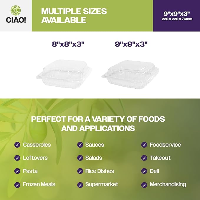 CIAO! 9"x9"x3" 3 Compartment PP Plastic Clear Hinged Container for Take Out (Case of 150)