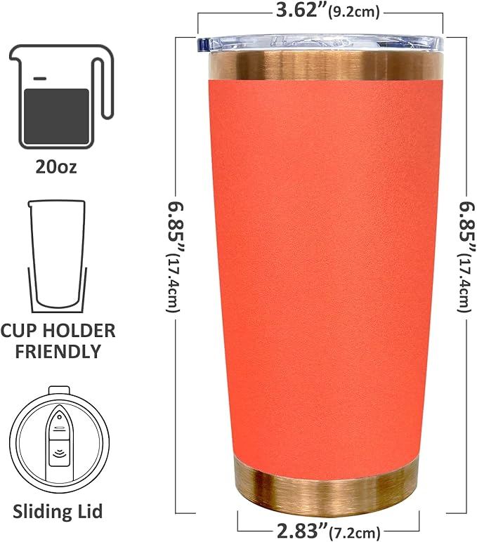 20 oz Tumbler Stainless Steel Tumbler with Lid and Straw, Double Wall Vacuum Insulated Travel Coffee Mug for Laser Engrave, Powder Coated Cup for Hot and Cold Drinks (Orange,1 pack)