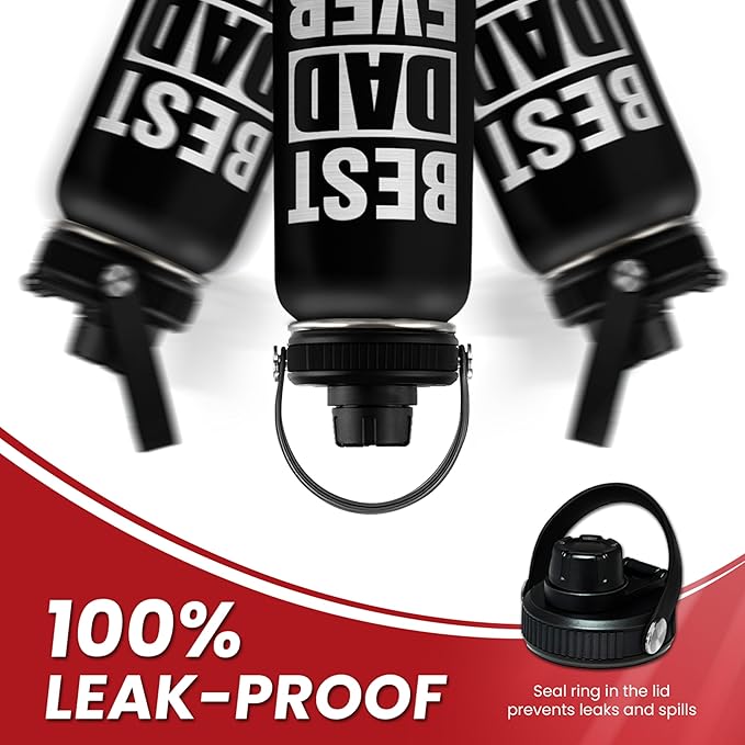 Best Dad Ever Water Bottle 32oz - Stainless Steel Insulated Sports Bottle with Straw Lid, Gifts for Father from Daughter Son