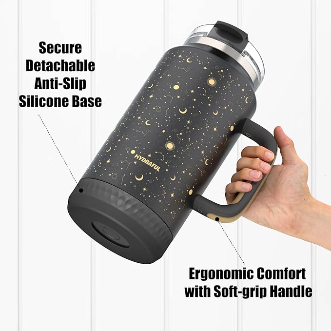 Hydraful 64 oz Tumbler with Handle and Straw - 100% Leak-Proof - Insulated Cup Reusable Stainless Steel Large Water Bottle Travel Mug for Gym, Hiking, and Camping - Gifts for Women Men Him Her