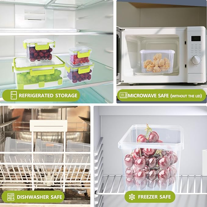 5 Pcs BPA-Free Fridge Containers with Lids - Leakproof - Increase Capacity and Stacked Design for Storage Clear for Food, Fruit, Vegetable