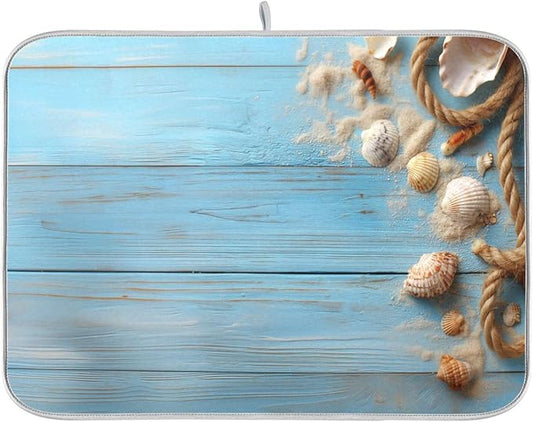 Summer Beach Seashells Dish Drying Mat for Kitchen Counter Super Absorbent Dishes Pad Reversible Microfiber Protector Dish Draining Mats 18x24 inch