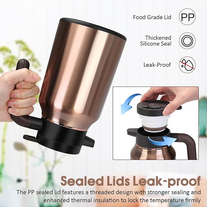 51oz Thermal Coffee Carafe, Stainless Steel Carafes for Hot Liquids 12 Hours, Insulated Coffee Carafes For Keeping Hot Coffee, Hot Water, Tea, Hot Beverage (Gold)