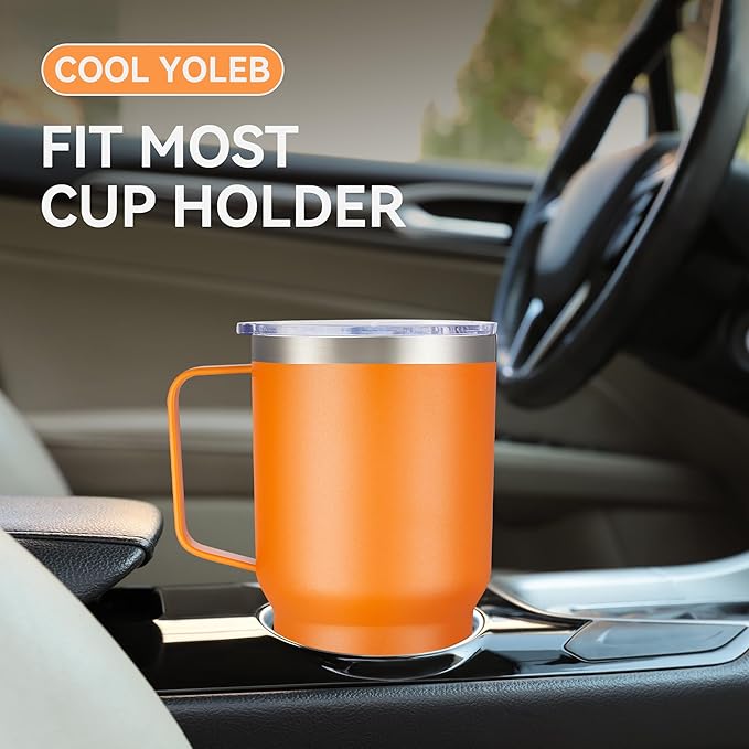 30 oz Tumbler with Handle and Lid, Stainless Steel Tumblers Bulk Double Wall Vacuum Insulated Travel Mug Leak Proof Cup Keep Drinks Cold and Hot Orange, 12 Pack