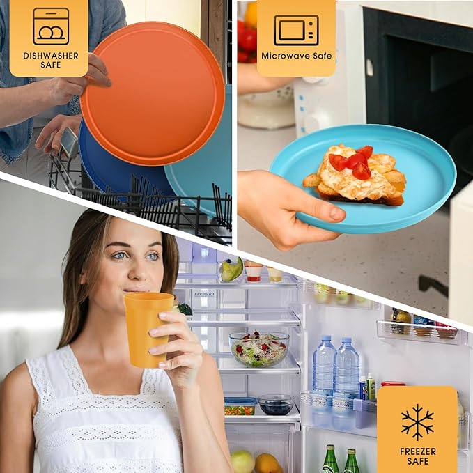 40-Piece Unbreakable Kids Dinnerware Set for Toddlers & Children, BPA-Free & Easy-Clean PP Plates and Bowls, Microwave & Dishwasher Safe, Complete Family Pack (Service for 8)