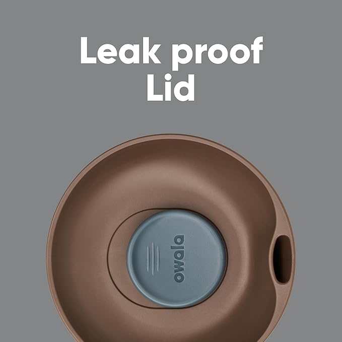 Owala SmoothSip Slider Insulated Stainless Steel Coffee Tumbler, Reusable Iced Coffee Cup, Hot Coffee Travel Mug, BPA Free 12 oz, Grey/Brown (Cozy Cocoa)