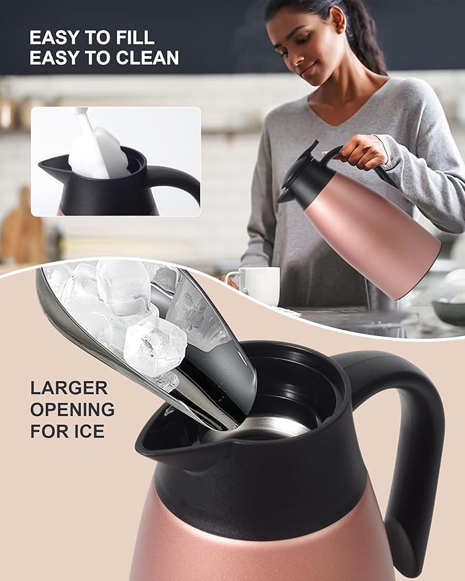 70 oz Thermal Coffee Carafe for keeping hot, Updated Carafe for hot liquid, Airpot Insulated Stainless Steel Vacuum Thermal Pot for Coffee, Hot Water,Keep Hot 12 Hours (pink+pink)