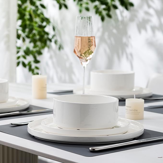 18 Pcs White Porcelain Dinnerware Set for 6, Ceramic Chip and Scratch Resistant Dish Set, Kitchen Plates and Bowls Set - Dishwasher & Microwave Safe, QOMO-1996