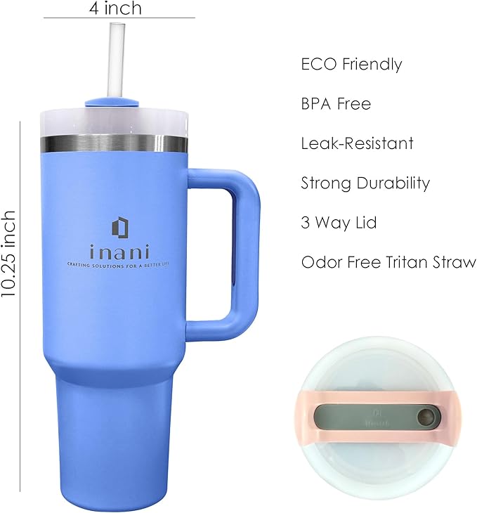 inani 40oz Tumbler With Handle And Straw, Insulated Travel Cup, Leak-Resistant, Spill-Proof Lid, Dishwasher Safe, BPA-Free, Double-Wall Insulated Premium Mug For Hot Or Iced Beverage, Storm Blue