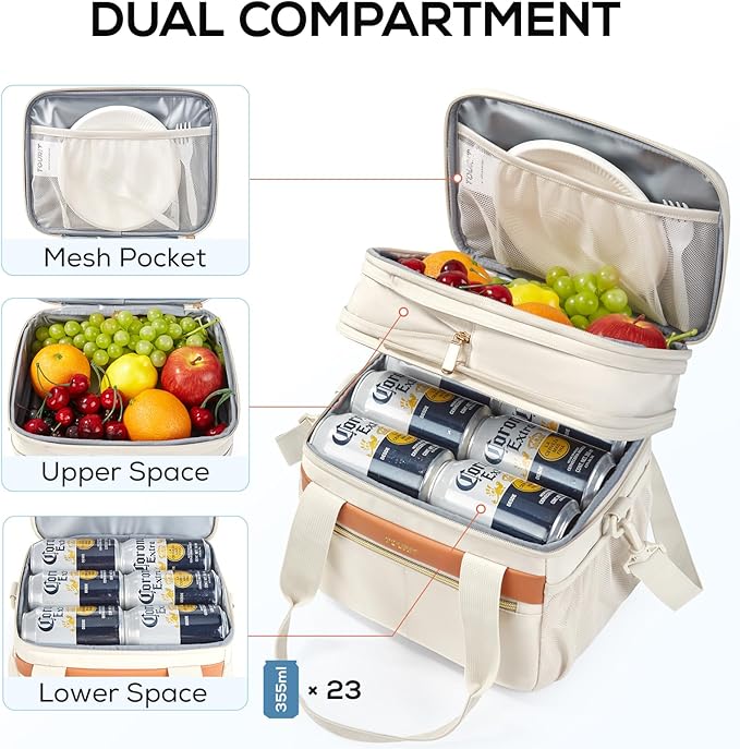 TOURIT Insulated Lunch Box Bag, Double Deck Leakproof Cooler Tote for Work Office Picnic, Expandable Lunch Container, Picnic