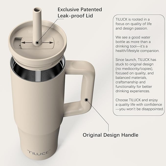 TILUCK 30 oz Tumbler with Handle, Vacuum Insulated Stainless Steel Travel Mug with 100% Leak-Proof Silicone Straw Lid, Cupholder Friendly Water Bottle(MistyGray, 30oz)