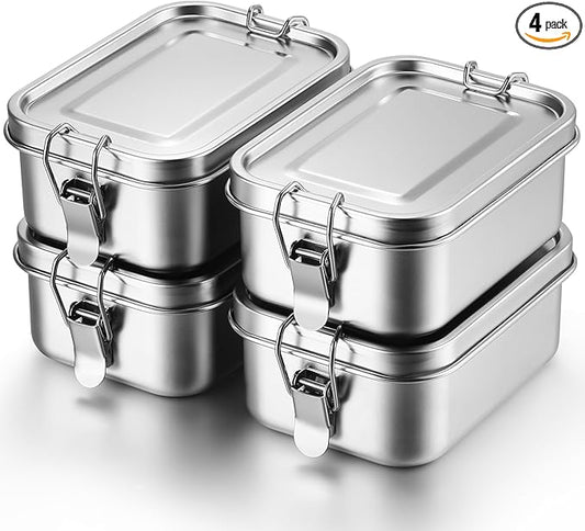 Umigy 4 Pcs Stainless Steel Food Containers Metal Bento Lunch Box Stainless Steel Food Storage Containers, Lockable Clips to Leak Proof, Reusable Dishwasher Snack Boxes for Work (550ml)
