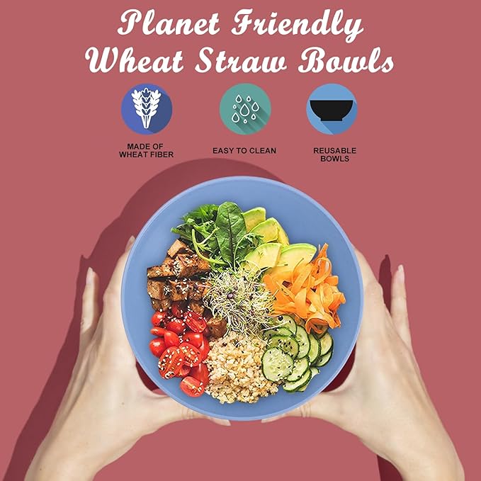 Wrova Wheat Straw Bowl Sets,6 PCS Unbreakable Cereal Bowl 50 OZ,Microwave and Dishwasher Safe Bowls,Super Big Bowl Sets BPA Free for Serving Cereal,Oatmeal and Salad (Sky Blue)