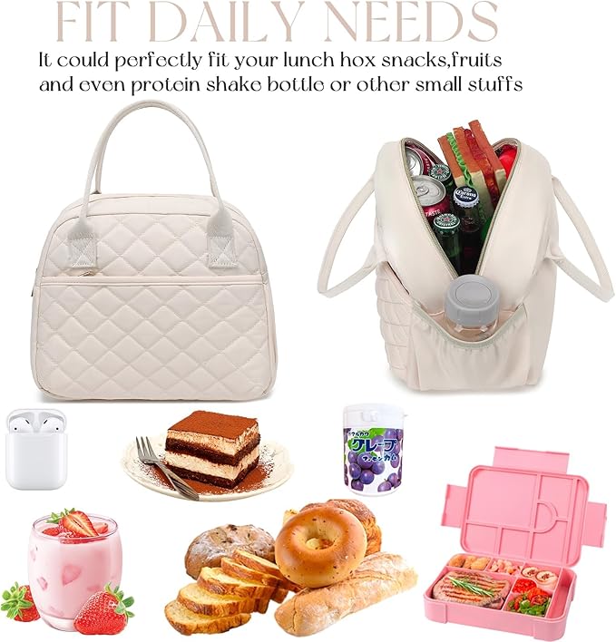 CAMTOP Lunch Box for Women Insulated Lunch Bag Lunchbox Cooler Thermal Leakproof Quilted Reusable Lunch Tote Bag for Work School Travel Picnic