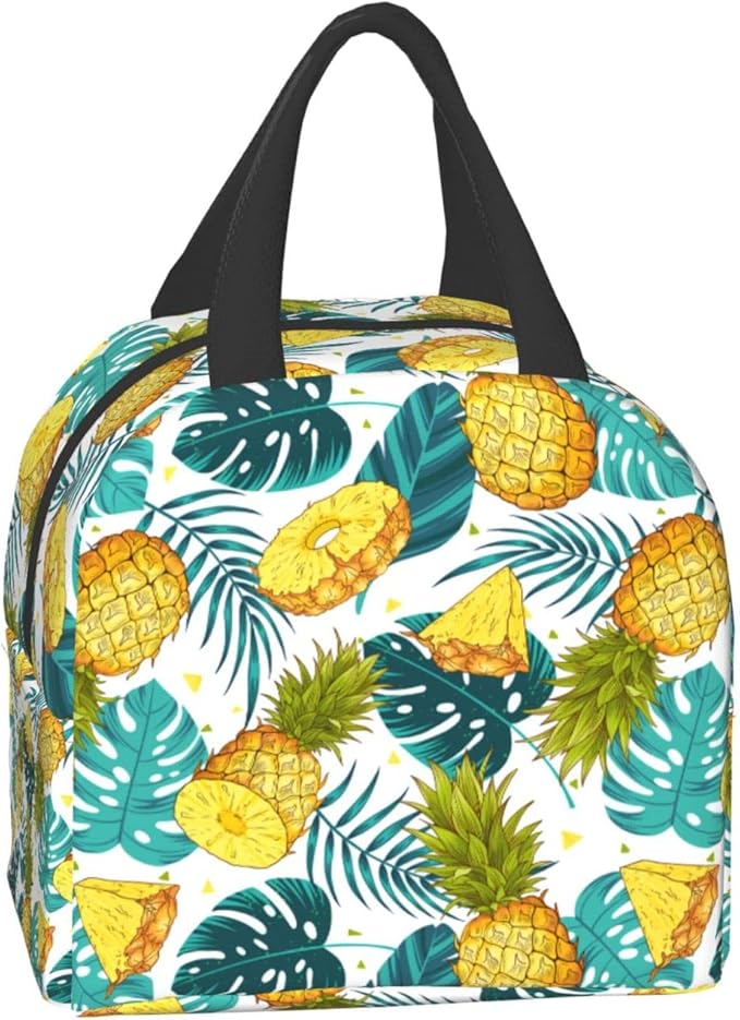 Pineapples Insulated Lunch Bag with Front Pocket,Reusable Cooler Tote with Zipper Use for Men & Women Camping/Hiking/Picnic/Beach/Travel