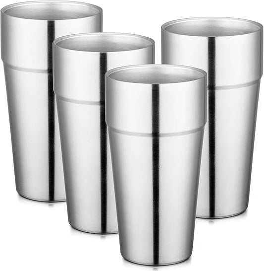 Beasea Stainless Steel Cups 19 oz, 4 Pack Large 18.6oz 550ml Stackable Stainless Steel Tumbler Double Wall Insulated Individual Metal Pint Glasses Tin Drinking Cups for Home Party Camping