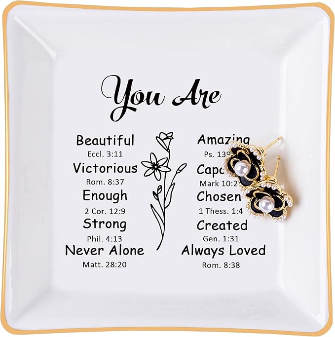 Christian Gifts for Women Trinket Dish Tray Jewelry Plate, Faith Religious Spiritual Gifts Bible Verse Gifts for Christian Teen Girls Birthday Christmas Inspirational Gift