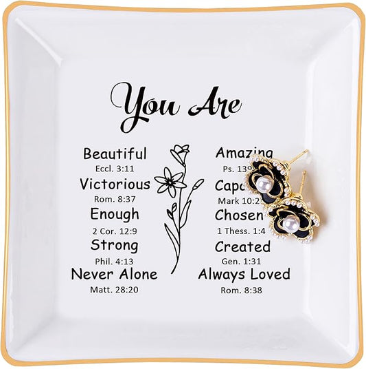 Christian Gifts for Women Trinket Dish Tray Jewelry Plate, Faith Religious Spiritual Gifts Bible Verse Gifts for Christian Teen Girls Birthday Christmas Inspirational Gift